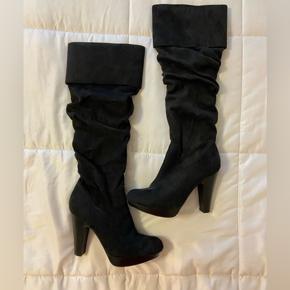Diba Black Knee High Suede Boots Size 9